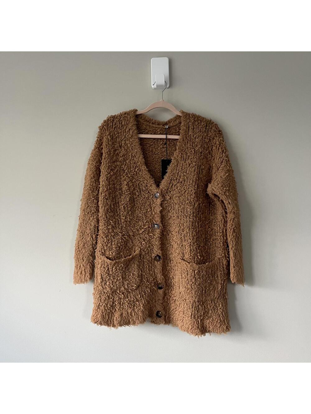 R13 Teddy Bear Cardigan In Oatmeal Knit Wool Blend Size XS NEW - Picture 2 of 6